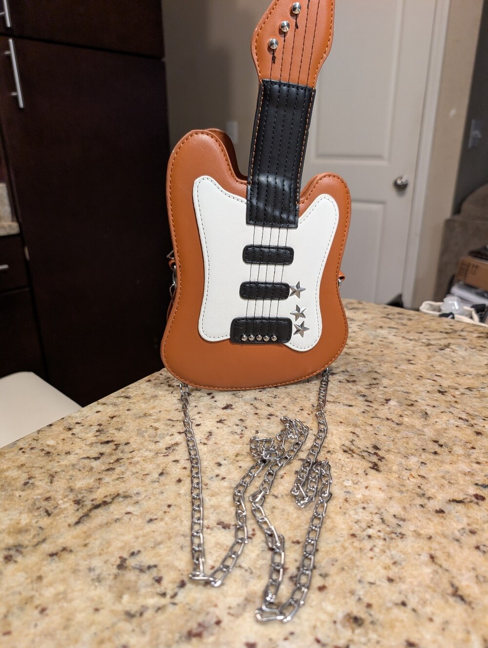 Guitar Purse Chunky Silver Chain Crossbody Bag